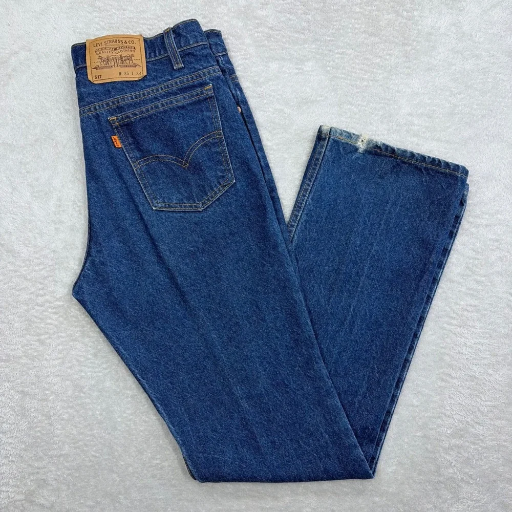 Vintage Levi's 517 Jeans Mens 35x34 (Fits 34x34) Blue Bootcut Orange Tab 90s USA